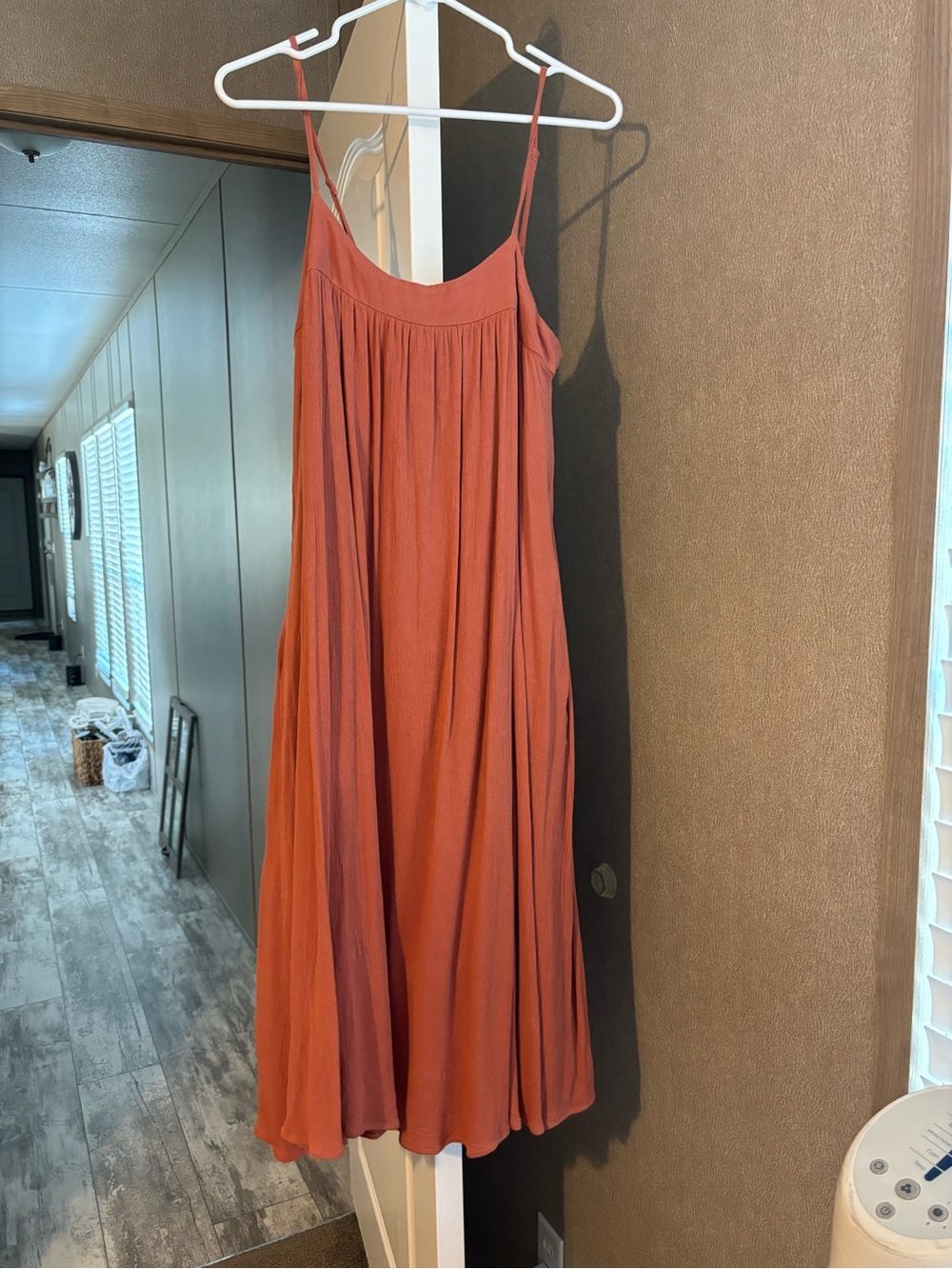 Wishlist Rust Orange Midi Slip Dress with Spaghetti Straps